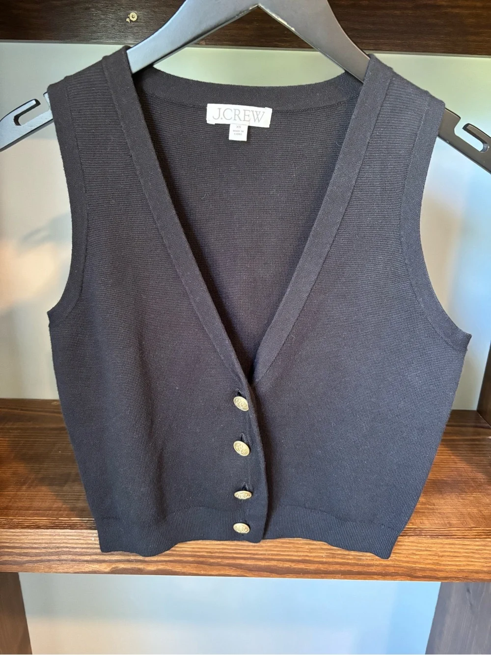 J. Crew Black Sleeveless V-Neck Button Front Knit Vest